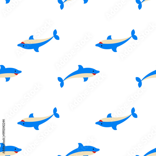 Cute cartoon dolphins swimming across a seamless ocean day pattern isolated on transparent background