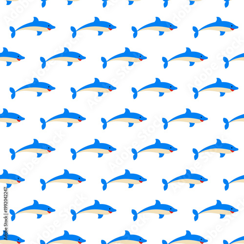 Blue dolphins swim in a pattern on a transparent background for ocean day
