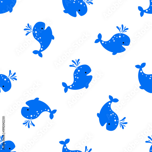 A playful pattern of blue whales on a transparent background celebrating ocean day
