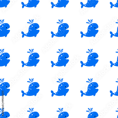 Cute blue whales pattern for ocean day celebration on transparent background