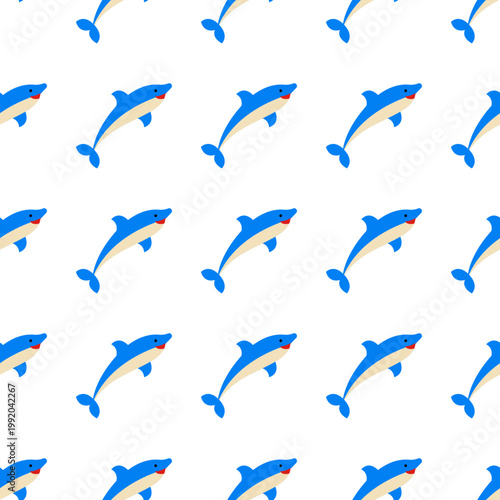 A cheerful pattern of blue dolphins leaping and swimming for ocean day fun