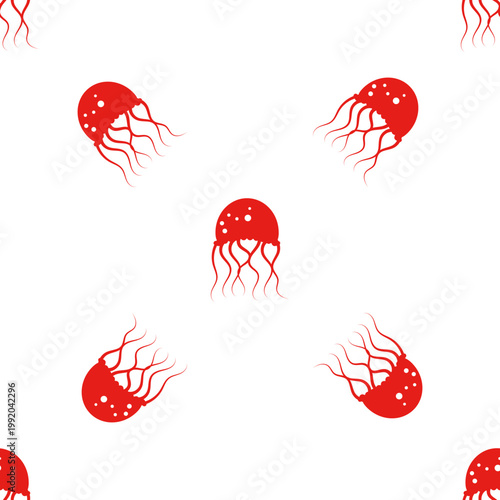 Red jellyfish pattern design for ocean day celebration isolated on transparent background