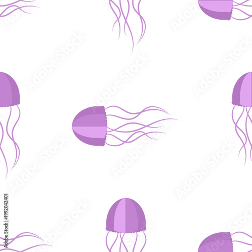 Illustration of purple jellyfish drifting during ocean day on a transparent background