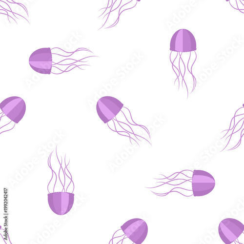 Purple jellyfish seamless pattern on transparent background for ocean day