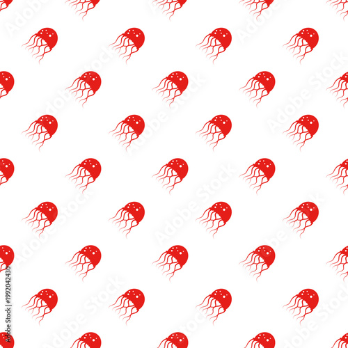 Pattern of red jellyfish on transparent background for ocean day themes