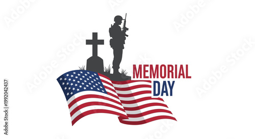 Memorial Day Soldier Statue and American Flag