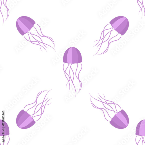 Pattern of purple jellyfish floating during ocean day isolated on transparent background