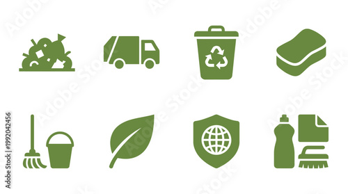 Minimal World Cleanup Day Icon Set Collection