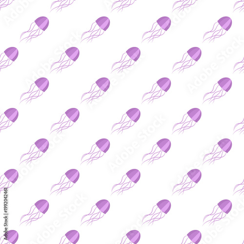 Seamless pattern of purple jellyfish on a transparent background celebrating ocean day