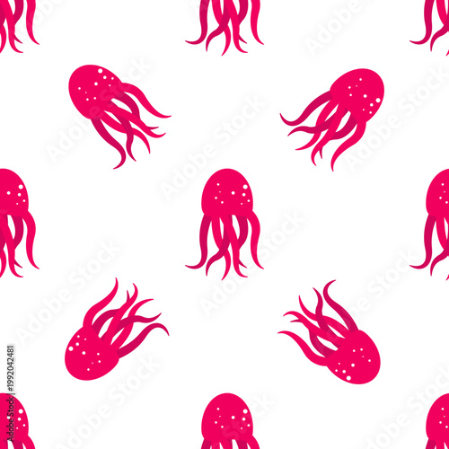 Cute pink octopus pattern for ocean day fun, isolated on a transparent background