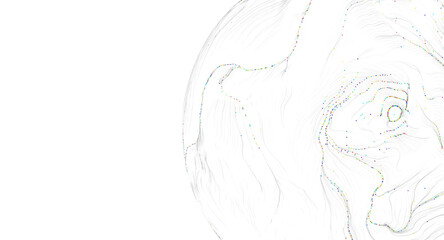 Abstract artwork featuring a digital sphere with flowing lines and dots. Ideal for techno