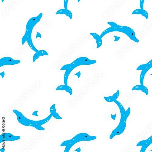 Cute blue dolphins swimming on a seamless pattern for ocean day fun isolated on transparent background