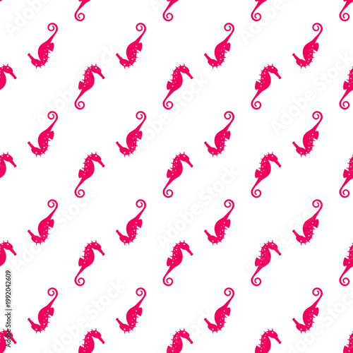 Pattern of bright pink seahorses for ocean day isolated on transparent background
