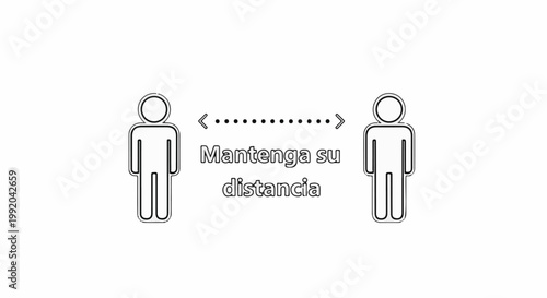 Simple line art graphic showing two stick figures with text indicating distance