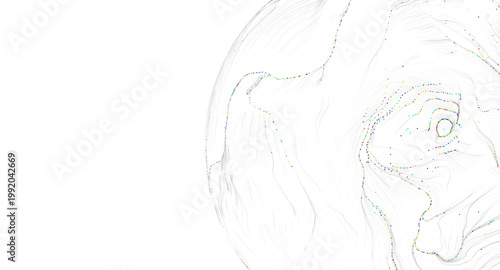 Foto Abstract artwork featuring a digital sphere with flowing lines and dots