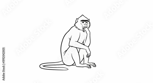 Outline of a seated primate with its chin resting on its hand
