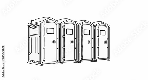 Outline of a row of four portable toilets with ventilation at the top