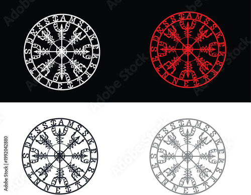 Four different versions of a circular astrology chart design