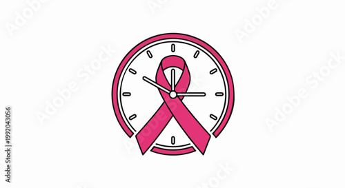 Pink ribbon on clock face symbolizes breast cancer awareness and urgency