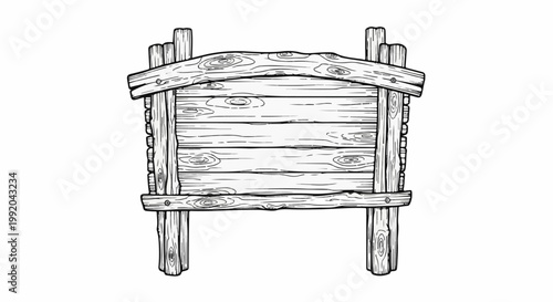 Rustic wooden signpost with multiple planks and posts, hand-drawn style