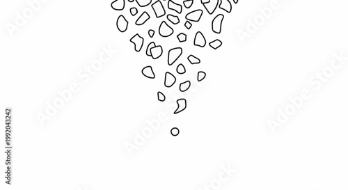 Outlines of irregular shapes falling downwards against a white background