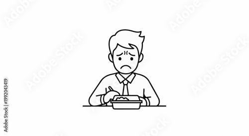 Sad person in shirt and tie looking at food in a container