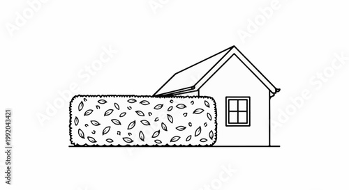 Simple line drawing of a house with a hedge and window