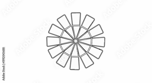 Radial arrangement of rectangular shapes resembling turbine blades or petals