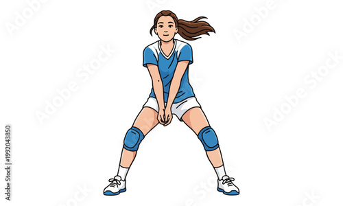 Female Volleyball Player Performing Forearm Pass Illustration