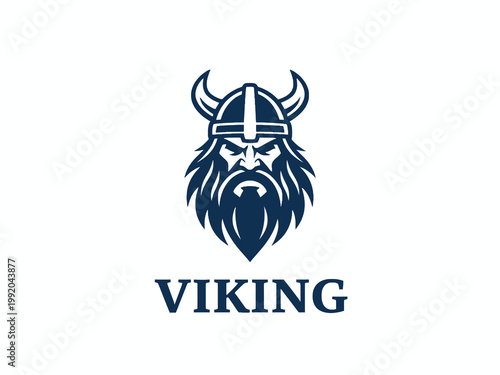Viking warrior mascot logo with horned helmet and beard isolated