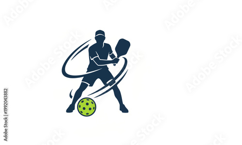 Pickleball Player Silhouette with Paddle and Ball Logo