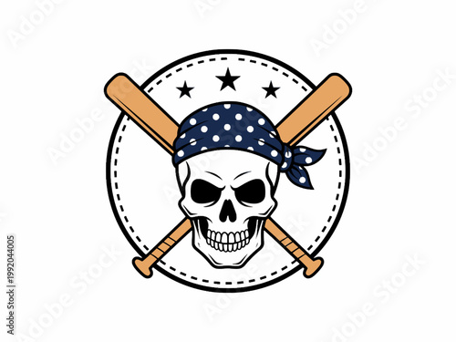 Skull with Polka Dot Bandana and Crossed Baseball Bats Logo