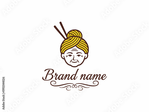 Grandmother Noodle Logo with Chopsticks for Restaurant Identity