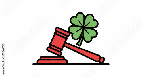 Red gavel and green clover symbol