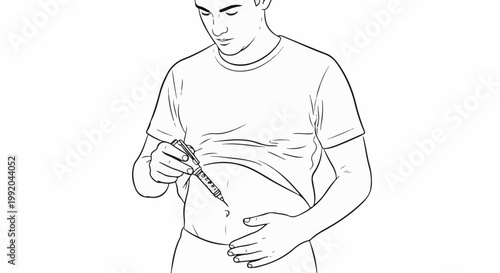 Person administers injection to abdomen with pen injector