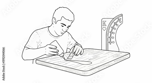 Person applying glue to a wooden surface with a brush