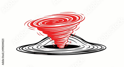 Red vortex funnel cloud swirling above a black abyss