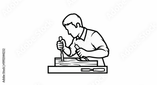 Person carving wood with chisels on a workbench