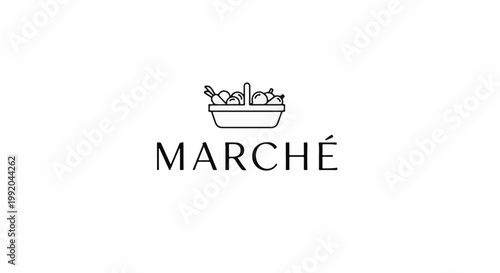 Simple outline drawing of a basket overflowing with produce above the word "MARCHÉ