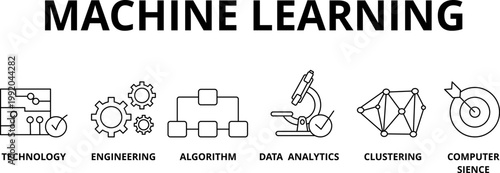 concept about machine learning vector illustration with keywords and icons