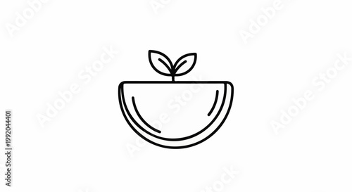Simple outline of a bowl with a sprouting plant