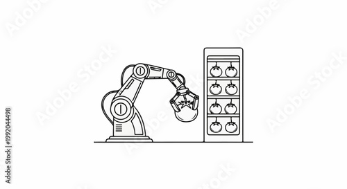Robotic arm picks fresh tomatoes from vertical farm shelves
