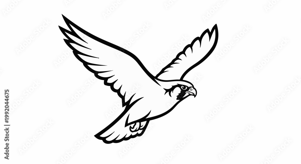 Obraz premium Silhouette of a falcon in mid-flight with wings spread open