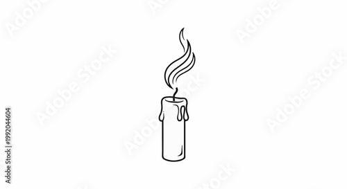 Single line drawing of a candle with a dripping wax and a flame