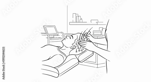 Person lying down receiving facial treatment with multiple needles