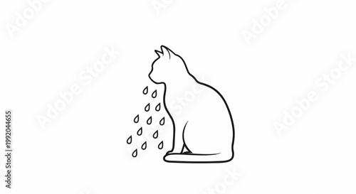 Silhouette of a cat sitting with teardrops falling from its nose