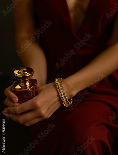 High end fashion detail with bracelet and fragrance lifestyle