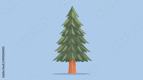A stylized illustration of a conifer tree, rendered in vector graphics. Simple design, green foliage