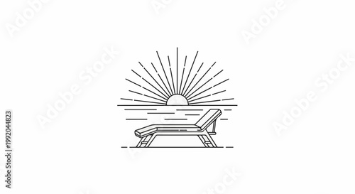 Silhouette of a lounge chair on the beach at sunrise, minimalist illustration