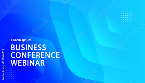 Abstract blue geometric background with hexagon shapes for business webinar and technology seminar presentation banner with professional information layout and copy space
